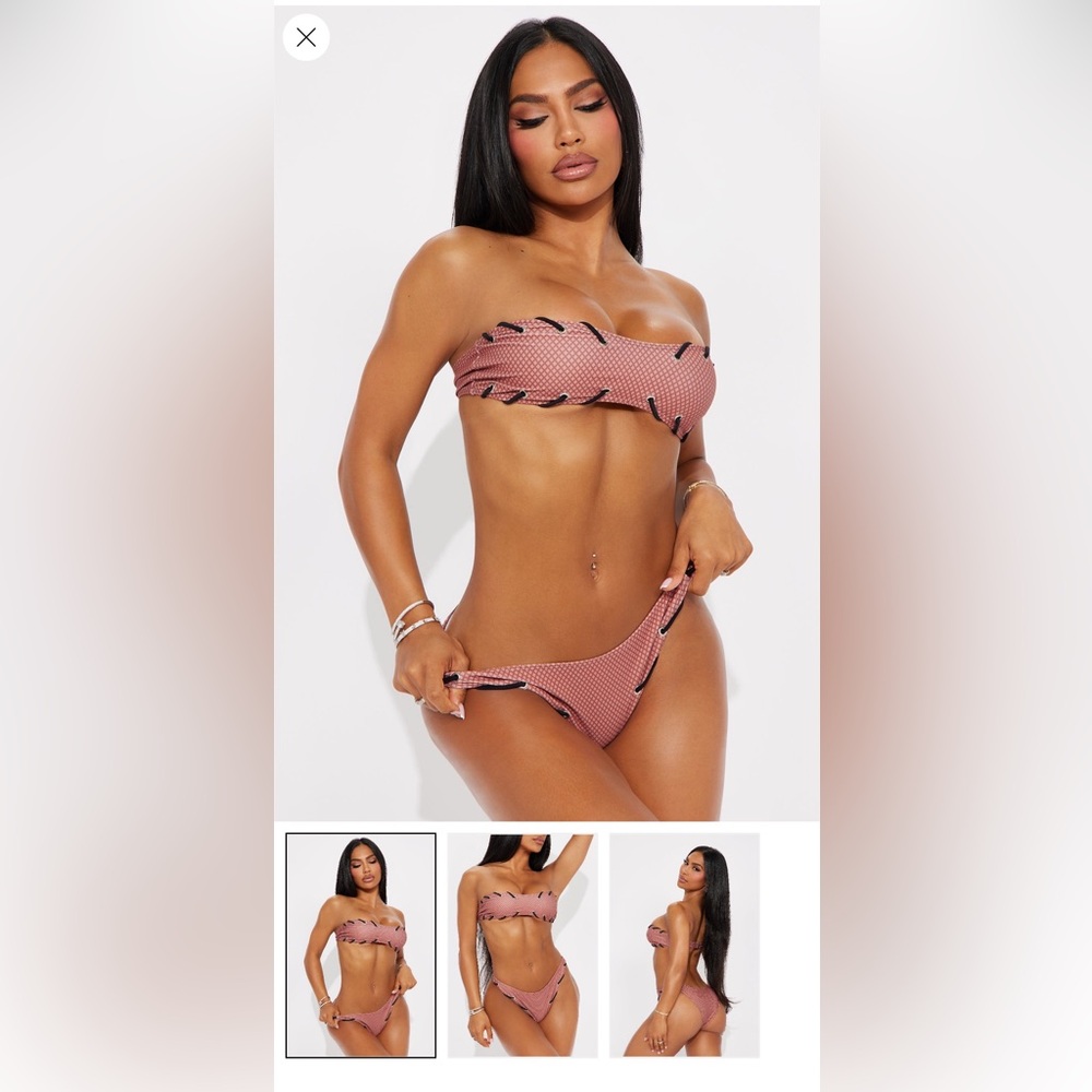 Fashion Nova Brown Strapless Bikini Set